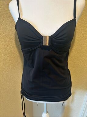 Calvin Klein Black Tankini Two-Piece Swim Suit with Silver Accent